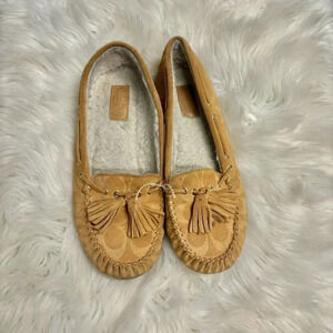 Coach Anita signature cognac tan sherling suede moccasins sz 9.5